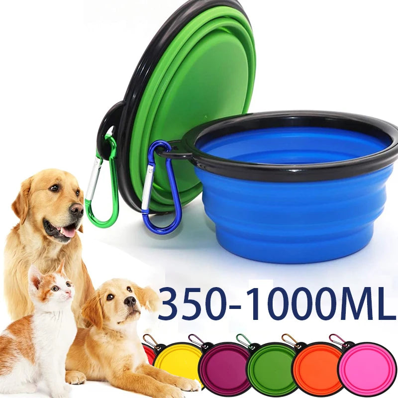 Folding Portable Silicone Dog Feeder Bowl - 2 In 1 Pet Dispenser with Carabiner clip